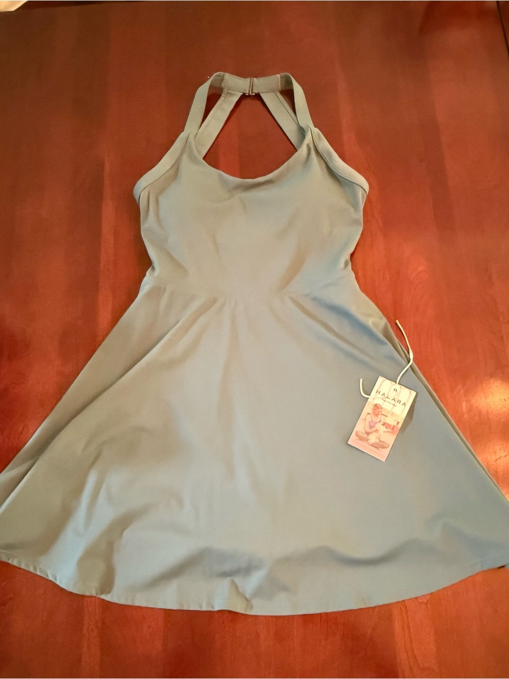 HALARA Teal Green Activewear Dress with built in shorts - Solid Halter Style